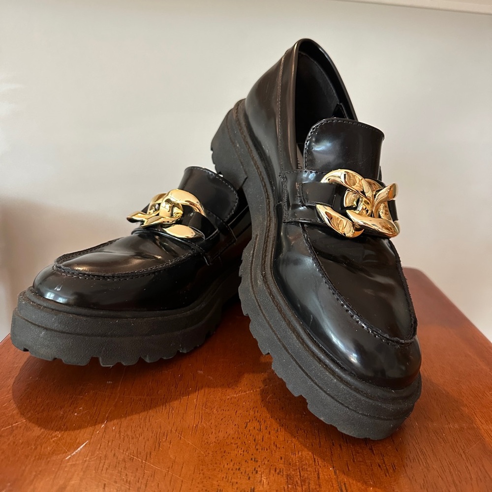 Steve Madden Platform Loafers with Gold Chain Accent